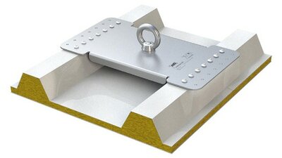 Kotviaci bod z nereze na trapézový plech alebo sendvičový panel s min. hrúbkou plechu 0,45 mm (negatívny smer)